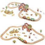 TOOKY TOY Drewniana Kolejka Farma Zestaw 48 el. - 005
