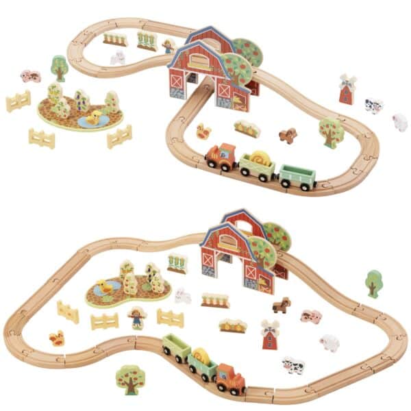 TOOKY TOY Drewniana Kolejka Farma Zestaw 48 el. - 005