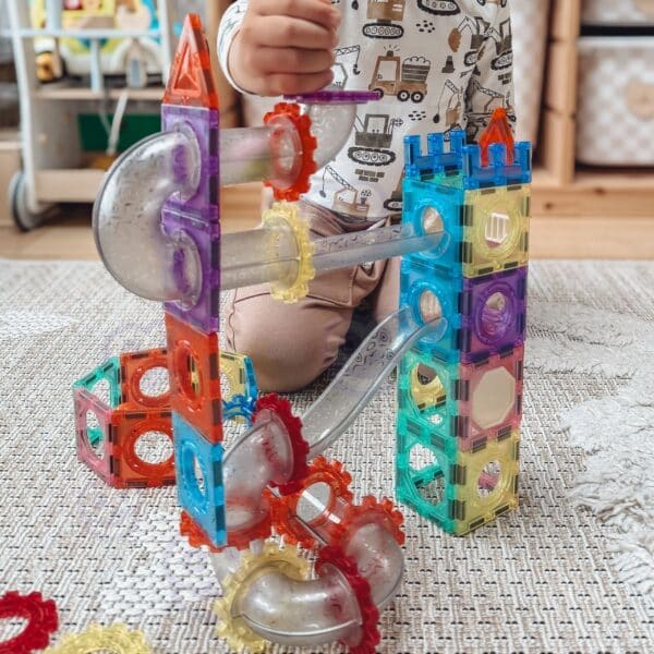 WOOPIE Klocki Magnetyczne Konstrukcyjne 3D Zestaw Edukacyjny Tor Kulkowy Kulodrom 126el. - 003