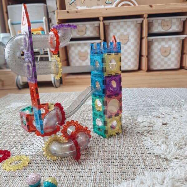 WOOPIE Klocki Magnetyczne Konstrukcyjne 3D Zestaw Edukacyjny Tor Kulkowy Kulodrom 126el. - 005