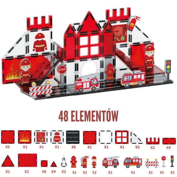 WOOPIE Klocki Magnetyczne 3D Zestaw Straż Pożarna 48el. - 007