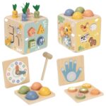 Duża Drewniana Kostka Edukacyjna Tooky Toy Wiosna – Sorter 5w1 18m+ - 002