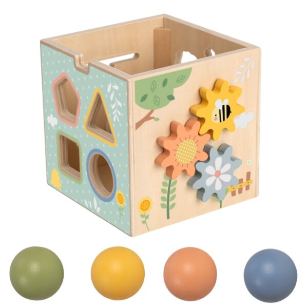 Duża Drewniana Kostka Edukacyjna Tooky Toy Wiosna – Sorter 5w1 18m+ - 003