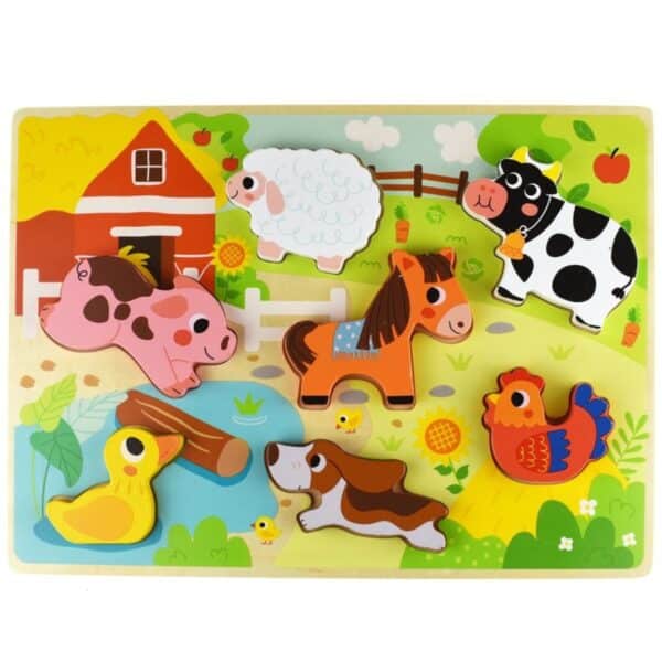 TOOKY TOY Drewniane Puzzle Montessori Zwierzątka Farma Dopasuj Kształty - 002