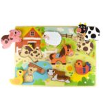 TOOKY TOY Drewniane Puzzle Montessori Zwierzątka Farma Dopasuj Kształty - 003