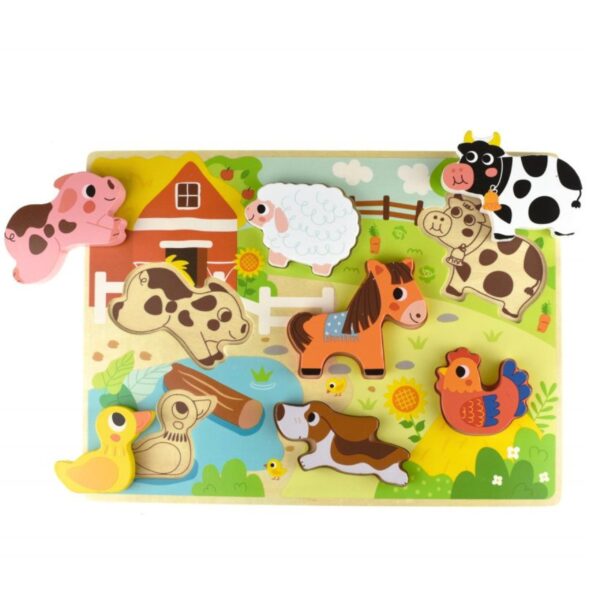 TOOKY TOY Drewniane Puzzle Montessori Zwierzątka Farma Dopasuj Kształty - 003