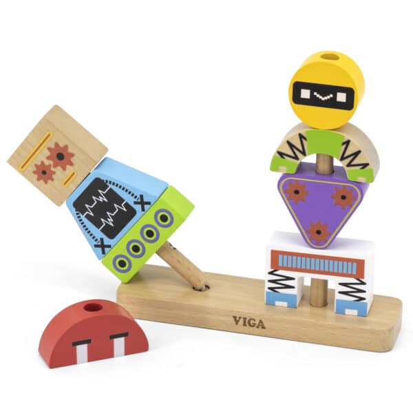 Drewniana piramidka edukacyjna Roboty z kartami wzorów - Viga - 007