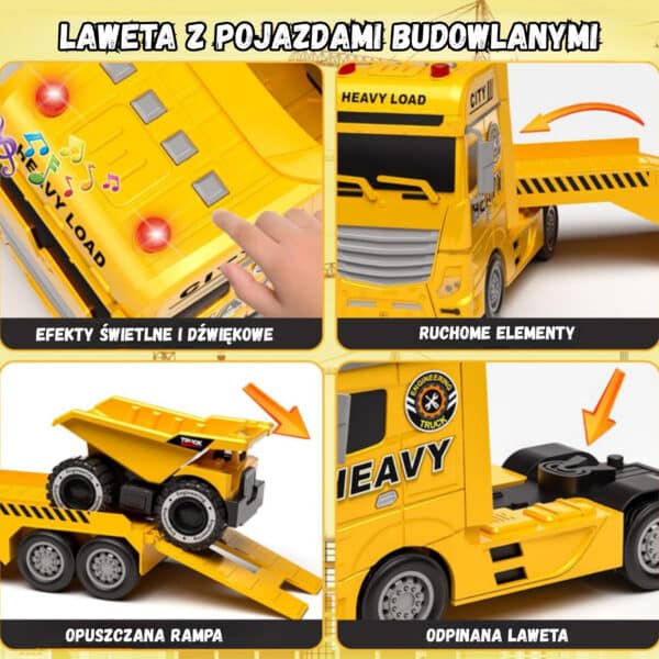 WOOPIE Samochód Laweta z Pojazdami Budowlanymi - 007
