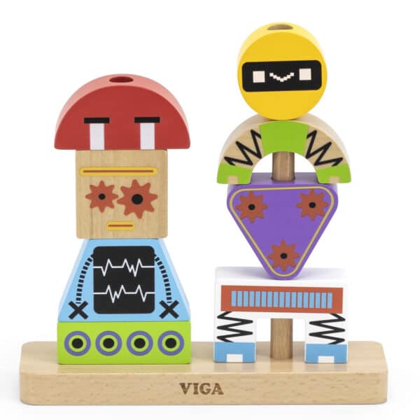 Drewniana piramidka edukacyjna Roboty z kartami wzorów - Viga - 010