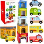 WOOPIE GREEN Układanka Kostki Miasto Pojazdy w Pudełkach + Figurki 10 el. - 001