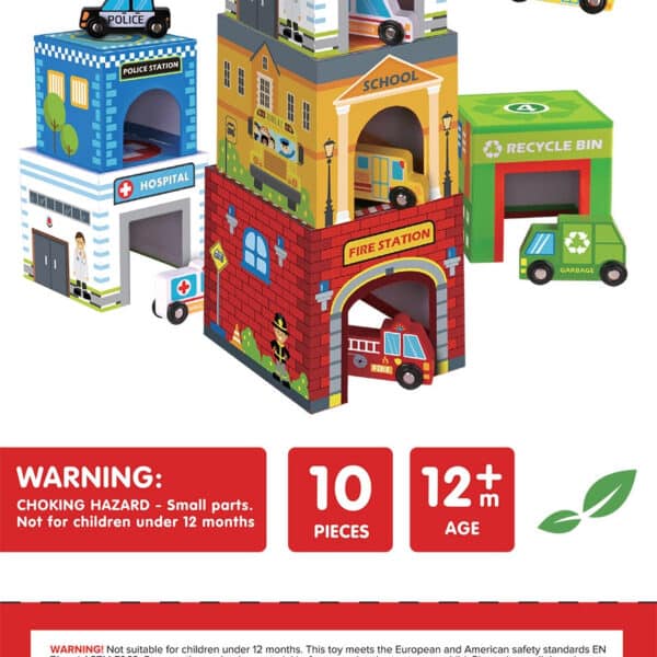 WOOPIE GREEN Układanka Kostki Miasto Pojazdy w Pudełkach + Figurki 10 el. - 016