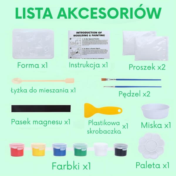 WOOPIE Zestaw Kreatywny z Farbami DIY Zrób Odlewy Gipsowe Figurki i Pomaluj - Zestaw Zwierzątka - 008