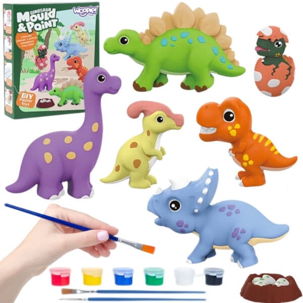 WOOPIE Zestaw Kreatywny z Farbami DIY Zrób Odlewy Gipsowe Figurki i Pomaluj - Zestaw Dinozaury - 001