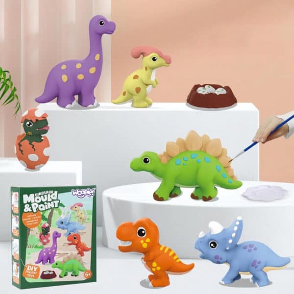 WOOPIE Zestaw Kreatywny z Farbami DIY Zrób Odlewy Gipsowe Figurki i Pomaluj - Zestaw Dinozaury - 005