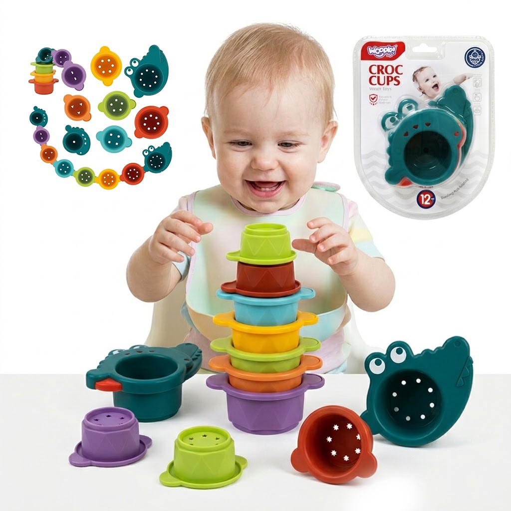 WOOPIE BABY Zabawka do Kąpieli Kubeczki Przelewowe Krokodylek - 001