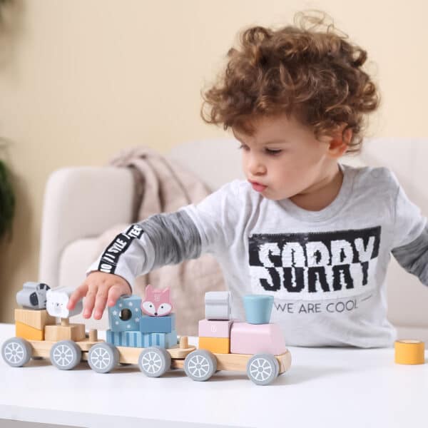 VIGA PolarB Drewniana Kolejka z Wagonikami i Zwierzątkami Do Układania Montessori - 002