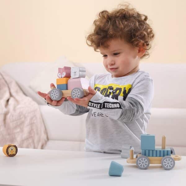 VIGA PolarB Drewniana Kolejka z Wagonikami i Zwierzątkami Do Układania Montessori - 003