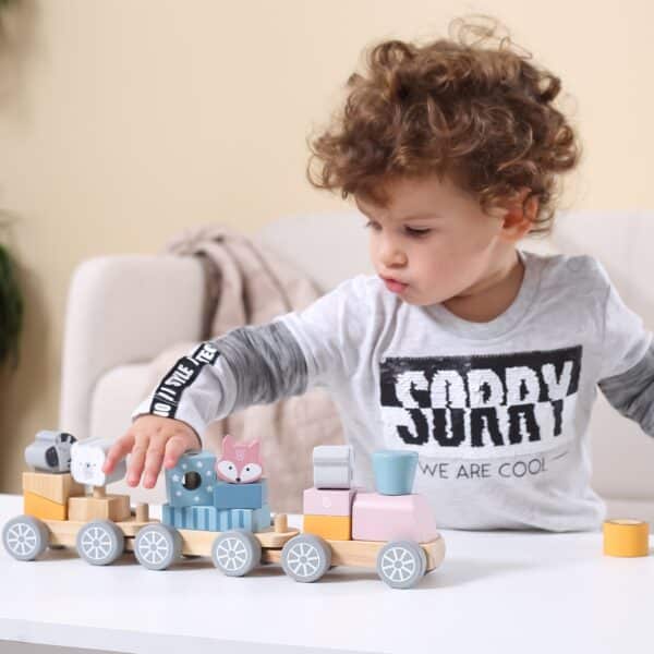 VIGA PolarB Drewniana Kolejka z Wagonikami i Zwierzątkami Do Układania Montessori - 005