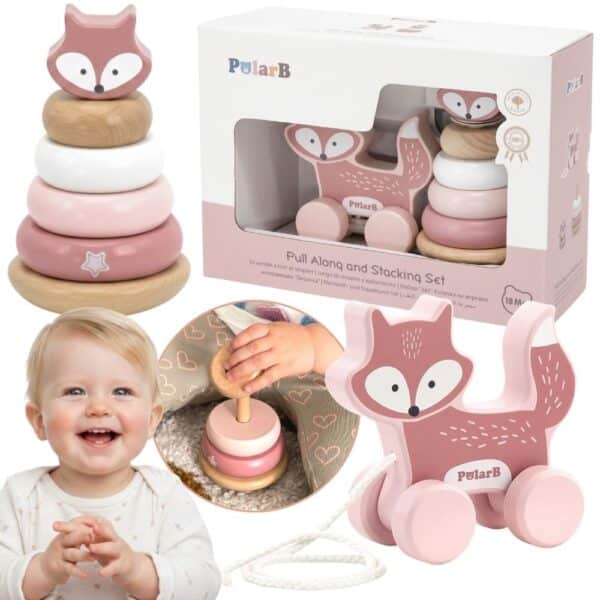 VIGA PolarB Zestaw Lisek Drewniana Piramidka + Lisek do Ciągnięcia - 001