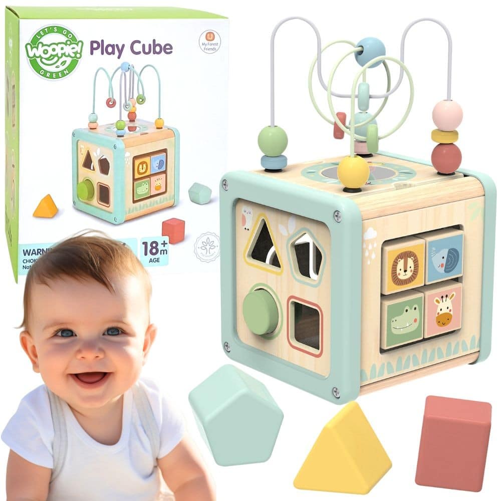 WOOPIE GREEN Drewniana Kostka Aktywności Multifunkcyjna Edukacyjna Sorter - 001