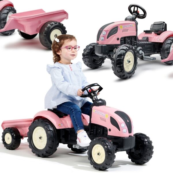 FALK Traktor Country Star Różowy na Pedały + Przyczepka i Klakson 2-5Lat. - 002