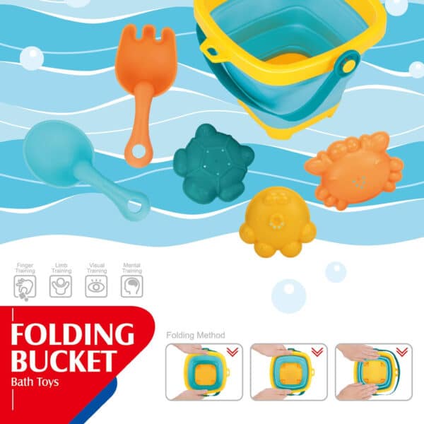 WOOPIE BABY Zestaw Wiaderko Składane z Grabkami Łopatką Foremki Niebieskie - 008