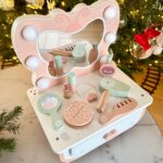 TOOKY TOY Drewniana Toaletka Motylek Akcesoria Lustro z Oświetleniem LED + Kosmetyki - 006