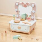 TOOKY TOY Drewniana Toaletka Motylek Akcesoria Lustro z Oświetleniem LED + Kosmetyki - 007