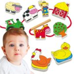 VIGA Drewniana Przeplatanka Klocki Farma do Nawlekania Montessori - 001