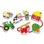 VIGA Drewniana Przeplatanka Klocki Farma do Nawlekania Montessori - 005