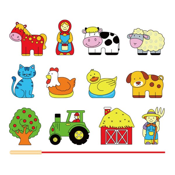 VIGA Drewniana Przeplatanka Klocki Farma do Nawlekania Montessori - 008