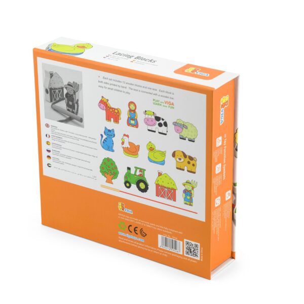 VIGA Drewniana Przeplatanka Klocki Farma do Nawlekania Montessori - 009