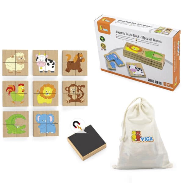 VIGA Drewniane Puzzle Magnetyczne Zwierzęta Układanka Certyfikat FSC - 001