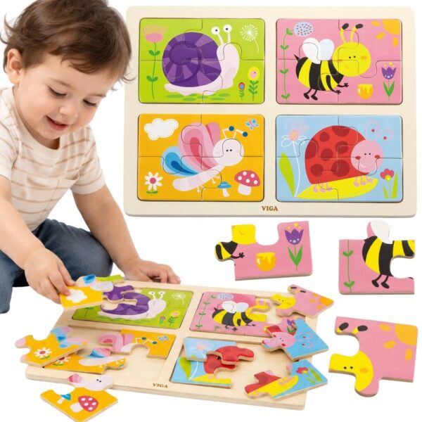 VIGA Drewniane Puzzle Owady 4w1 - 001