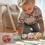 TOOKY TOY Drewniane Puzzle Montessori Pojazdy Samochody Samolot Statek Miasto Dopasuj Kształty - 002