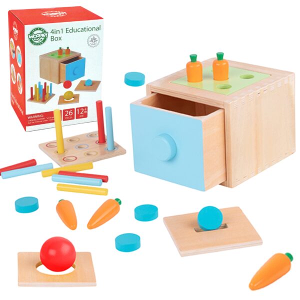 WOOPIE GREEN Drewniana Szuflada Edukacyjna 4w1 Sorter Montessori Gra w Marchewki FSC - 001