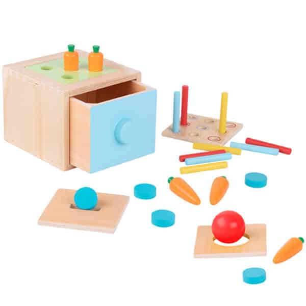 WOOPIE GREEN Drewniana Szuflada Edukacyjna 4w1 Sorter Montessori Gra w Marchewki FSC - 007