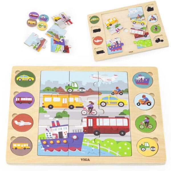 VIGA Drewniane Puzzle Odgadnij po Cieniu  - Środki Transportu Układanka 17 el. - 001