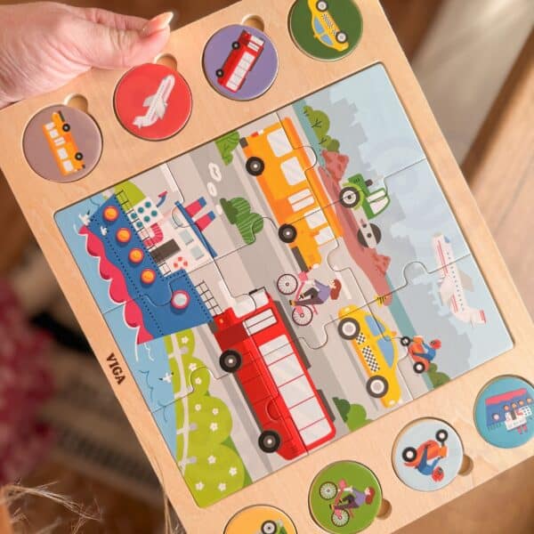 VIGA Drewniane Puzzle Odgadnij po Cieniu  - Środki Transportu Układanka 17 el. - 002