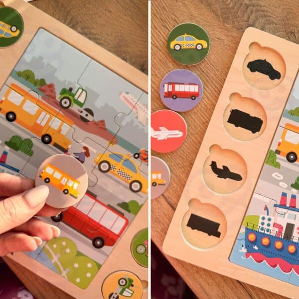 VIGA Drewniane Puzzle Odgadnij po Cieniu  - Środki Transportu Układanka 17 el. - 003