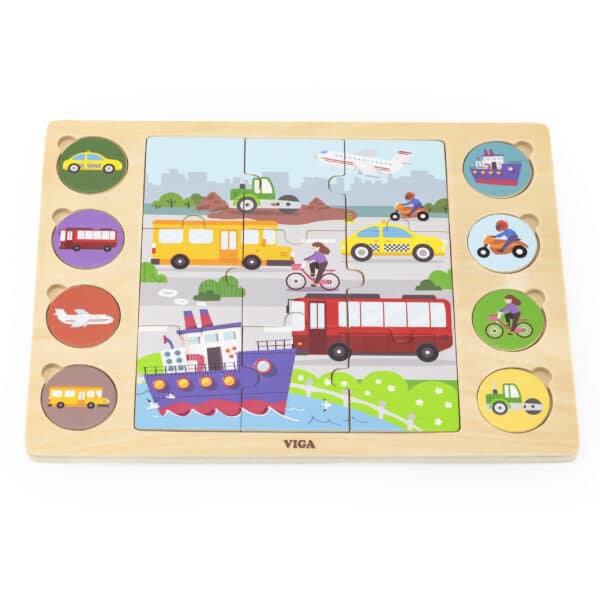 VIGA Drewniane Puzzle Odgadnij po Cieniu  - Środki Transportu Układanka 17 el. - 006