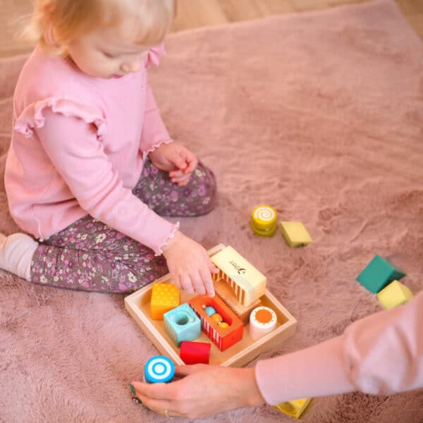 CLASSIC WORLD Drewniane Klocki Sensoryczne 7 Funkcji Układanka Multifunkcyjna Kształty Dźwięk MONTESSORI 14 el. - 007