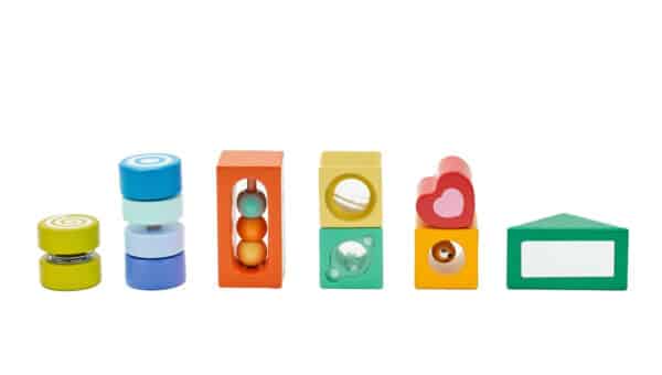 CLASSIC WORLD Drewniane Klocki Sensoryczne 7 Funkcji Układanka Multifunkcyjna Kształty Dźwięk MONTESSORI 14 el. - 009