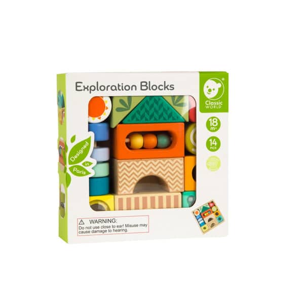 CLASSIC WORLD Drewniane Klocki Sensoryczne 7 Funkcji Układanka Multifunkcyjna Kształty Dźwięk MONTESSORI 14 el. - 012