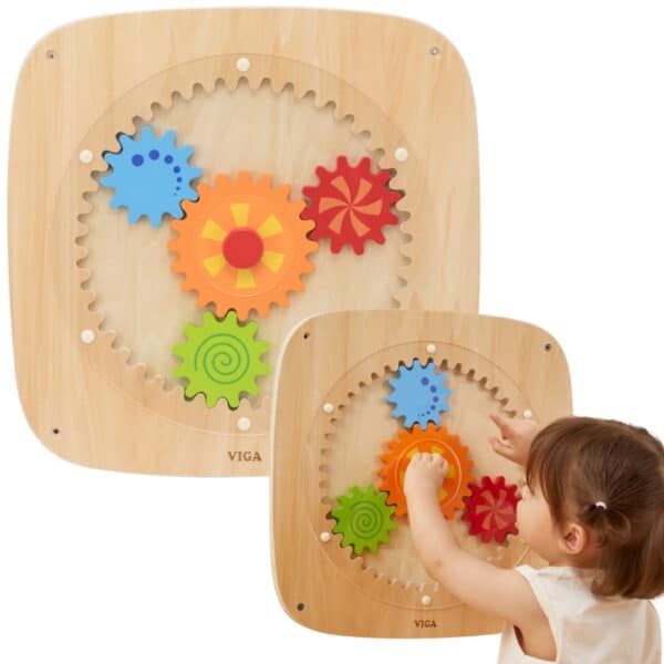 VIGA Drewniana Tablica Manipulacyjna Ścienna KOŁA ZĘBATE Montessori - 001