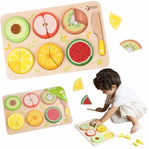 CLASSIC WORLD Drewniane Owoce do Krojenia na Rzepy + Nauka Ułamków i Dzielenia MONTESSORI 23 el. - 001