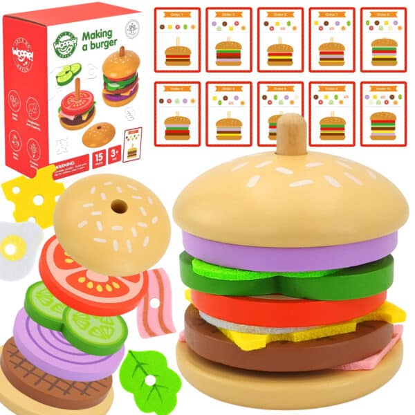 WOOPIE GREEN Drewniany Burger Restauracja Układanka dla Dzieci 15 el. Certyfikat FSC - 001