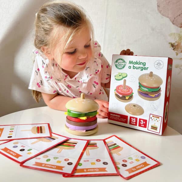 WOOPIE GREEN Drewniany Burger Restauracja Układanka dla Dzieci 15 el. Certyfikat FSC - 002