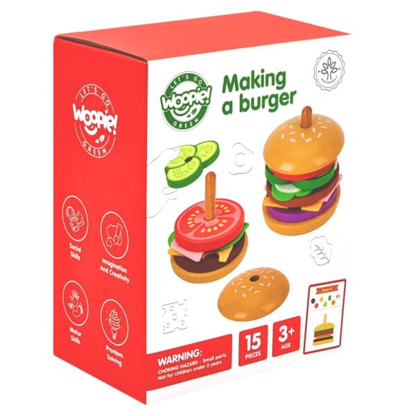 WOOPIE GREEN Drewniany Burger Restauracja Układanka dla Dzieci 15 el. Certyfikat FSC - 014
