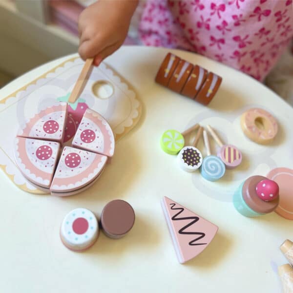 TOOKY TOY Sweet Cake Drewniany Zestaw Słodkości w Pudełku Cukiernia Lodziarnia - 004